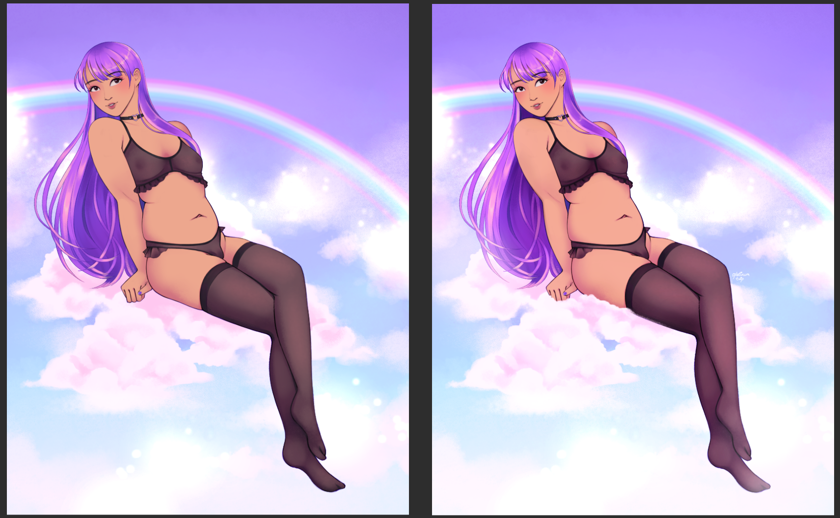 two images, a before and after. the after image looks slightly more high contrast, with darker shadows